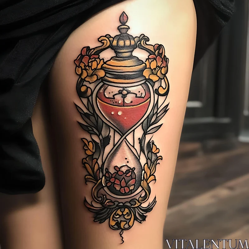 Vintage Hourglass Floral Tattoo AI Image