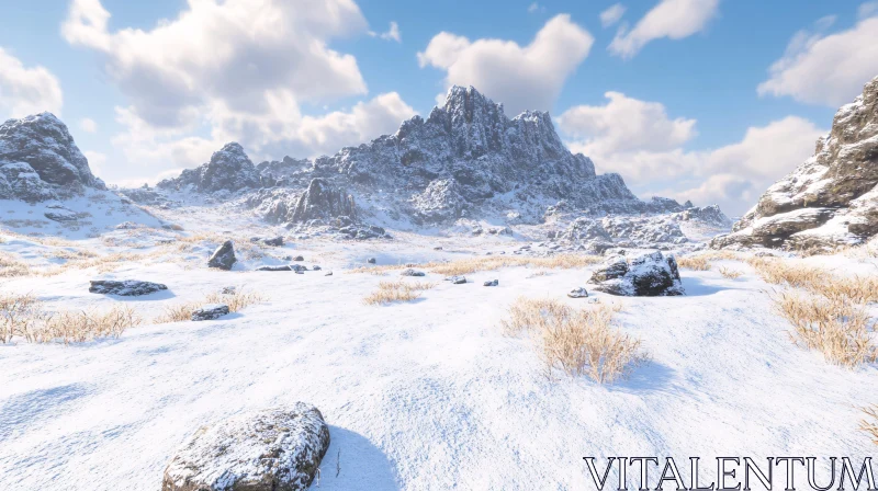 AI ART Winter Mountain Scene with Snow and Rocks