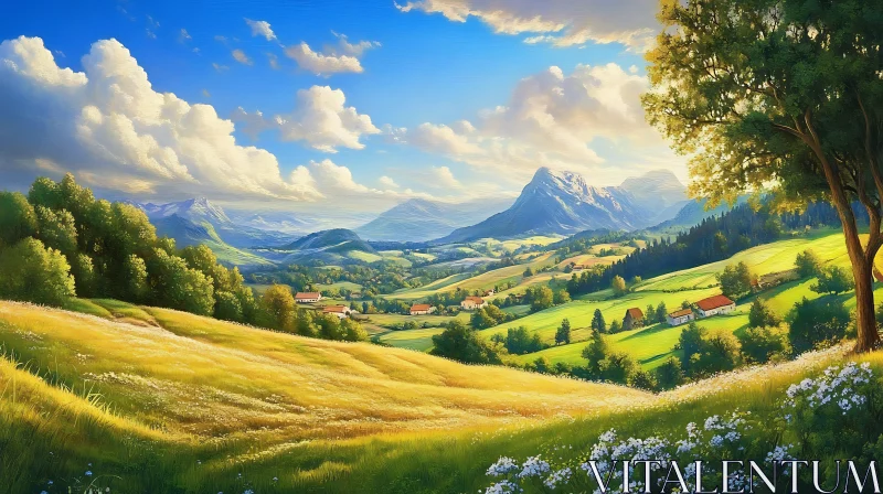 AI ART Scenic Mountain View with Flower Meadow