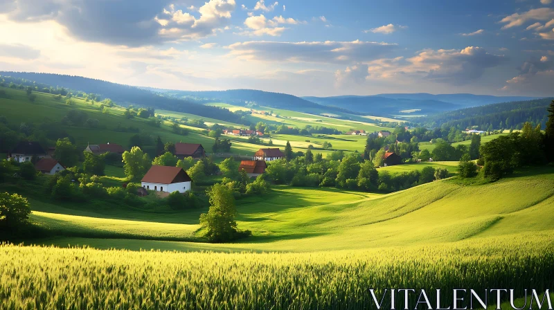 Idyllic Green Field and Hills Vista AI Image