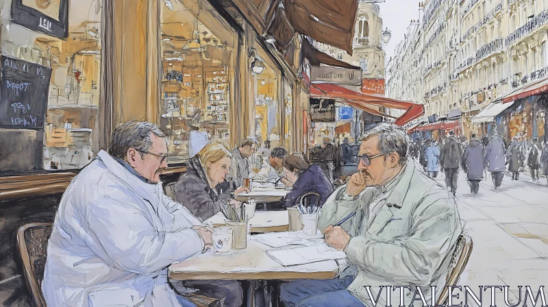 AI ART Watercolor Painting of People in Paris