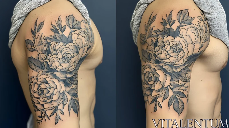 Botanical Flower Shoulder Tattoo Design AI Image