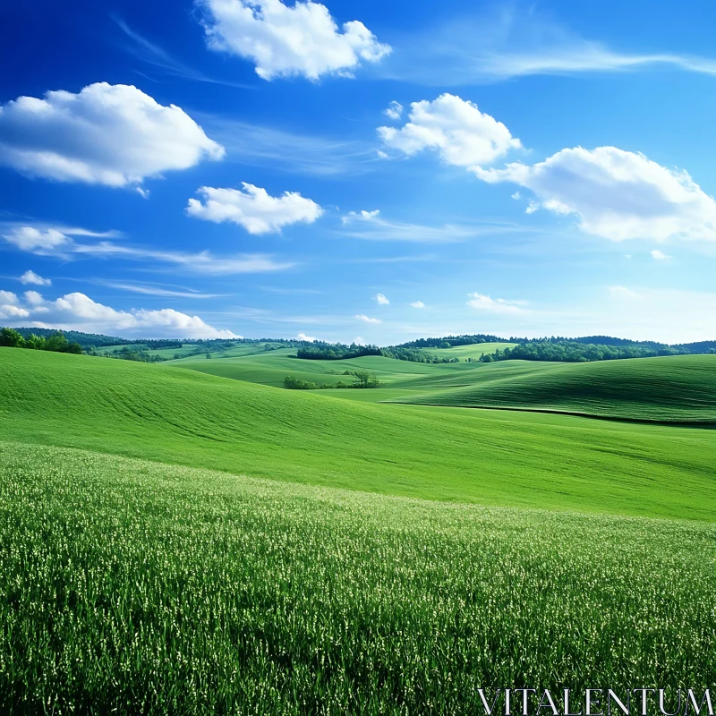 AI ART Scenic Green Field with Cloudscape