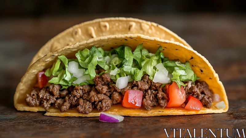 Crunchy Taco with Seasoned Beef and Fresh Toppings AI Image