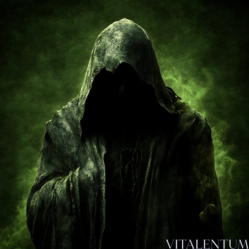 Mysterious Dark Figure with Hood AI Image