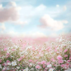 Floral Meadow Under Soft Skies