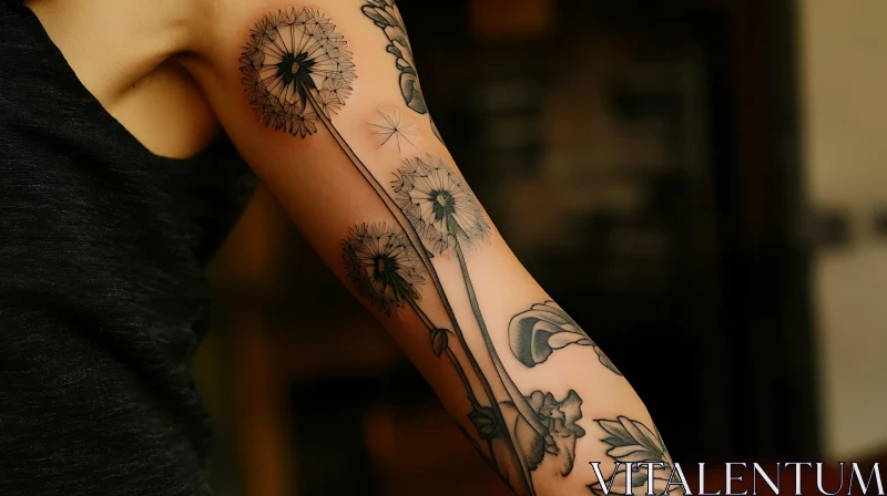 Dandelion Floral Tattoo Art AI Image