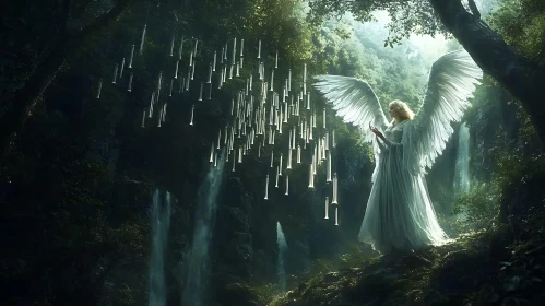 Forest Angel with Waterfall