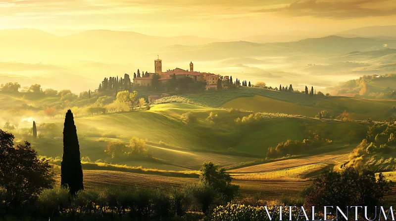 Hilltop Village in Tuscany at Dawn AI Image