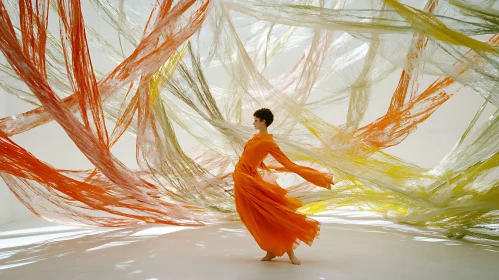 Elegant Dance in Vibrant Floating Textiles