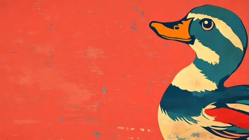 Duck Art on Coral Background