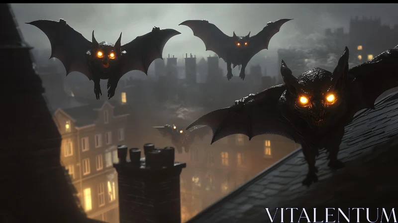 AI ART Gothic Bats Soaring Over Gloomy Cityscape