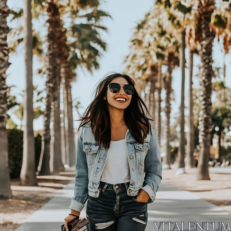 Woman in Denim Jacket AI Image