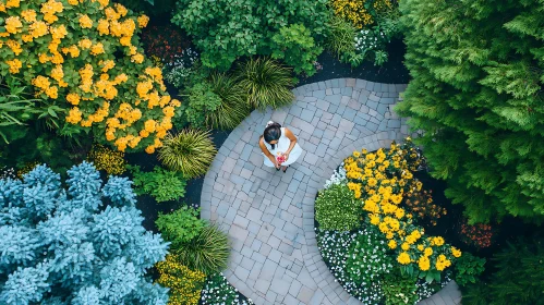 Floral Garden Path with Woman