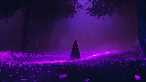 Mysterious Silhouette in a Violet Landscape