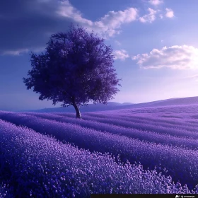 Purple Tree Over Lavender Field Artwork