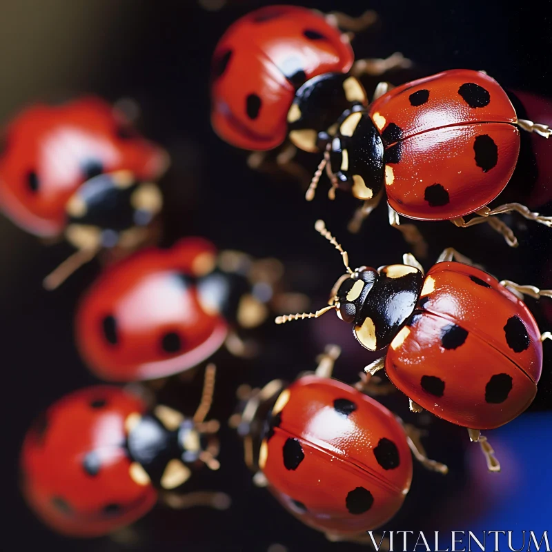 Close-Up Shot of Red and Black Spotted Ladybugs AI Image