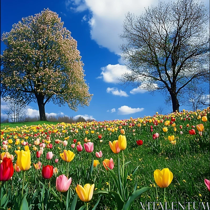 AI ART Colorful Tulips in a Sunny Meadow