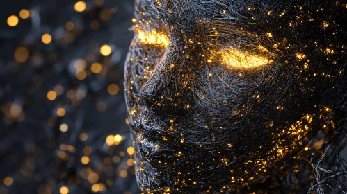 Illuminated Cyborg Wireframe Portrait