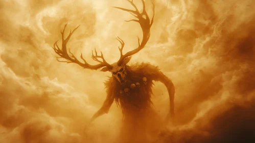 Antlered Skull Monster in Ocher Fog