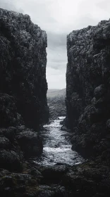 Dramatic Canyon with Cliffs and Flowing Stream