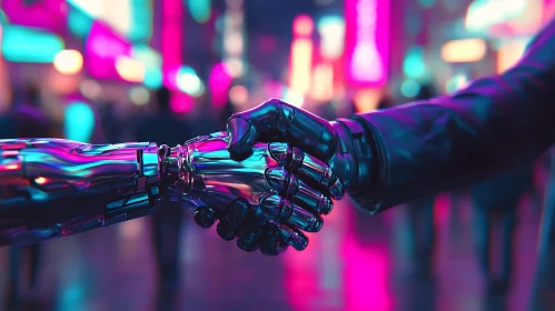 Neon Handshake: Human and Robot