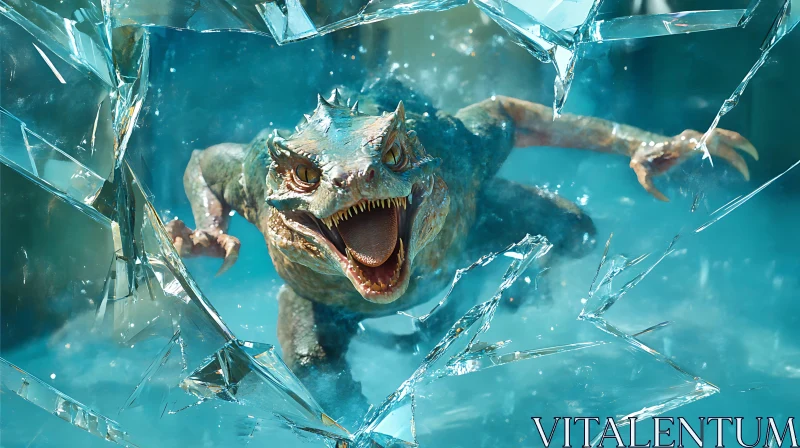 AI ART Fearsome Reptile Shattering Glass