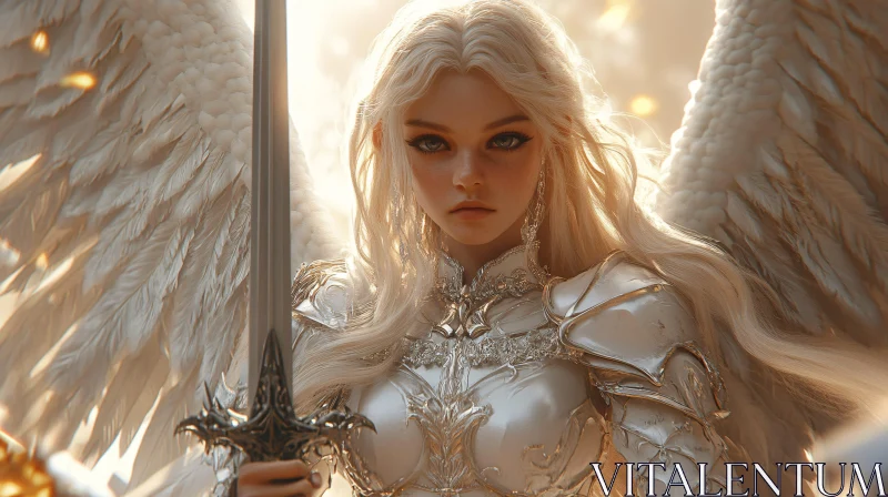 AI ART Winged Angel in Silver Armor