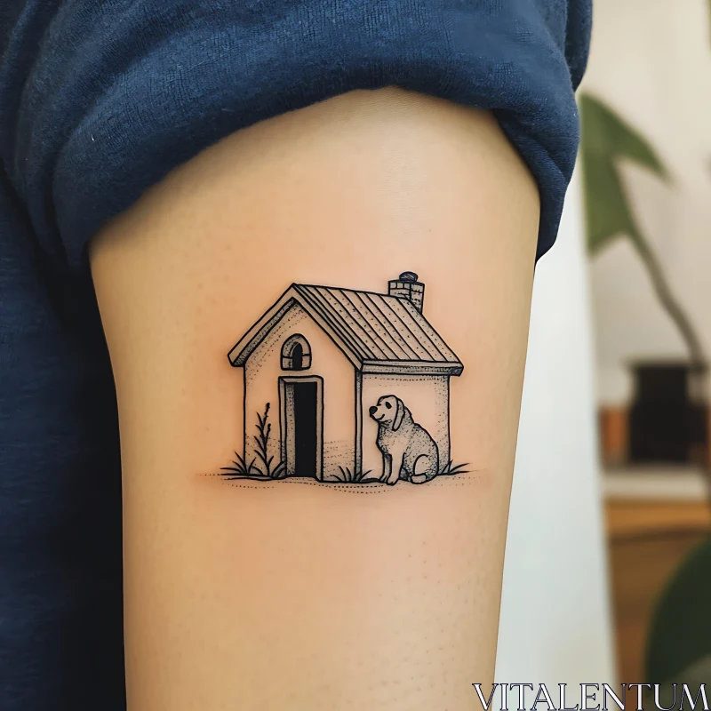 AI ART Elegant Dog House Tattoo Design