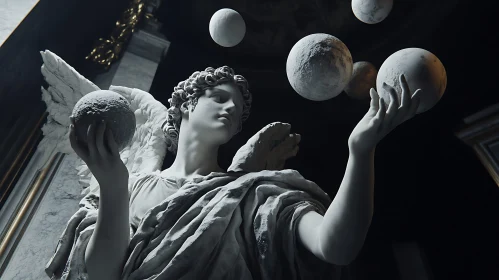 Marble Angel Holding Planets Art