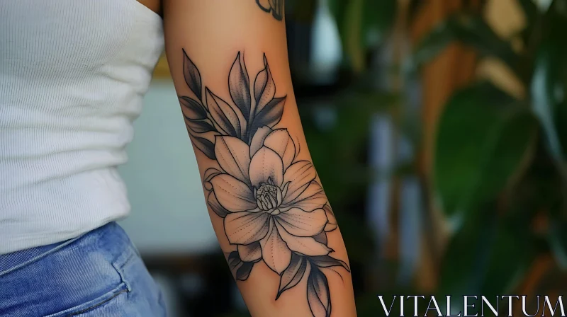 Realistic Floral Arm Tattoo AI Image