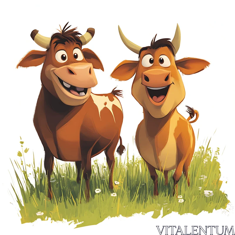 Cartoon Cows in the Meadow AI Image