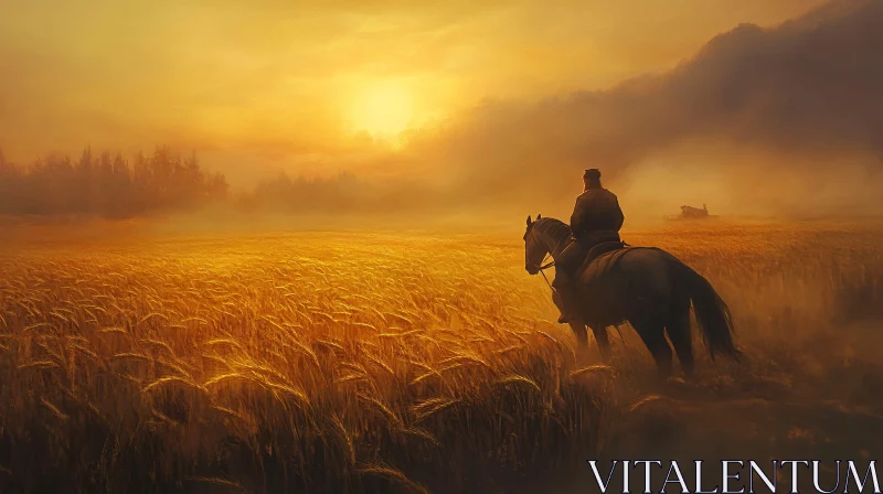 AI ART Rider in Golden Field at Sunset