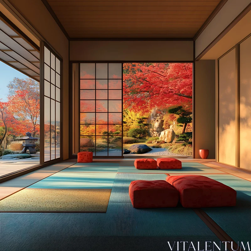 AI ART Zen Interior with Autumn Garden View