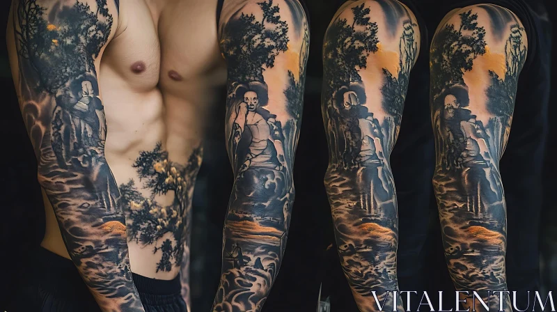 Elaborate Full Sleeve Body Art AI Image