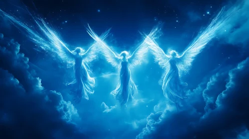 Celestial Trio: Angels in the Azure Heavens