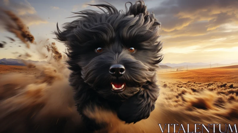 Black Dog Running in Desert - Artistic Illustration AI Image