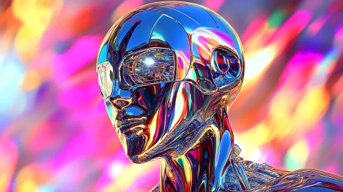 Futuristic Metallic Cyborg with Bold Colors