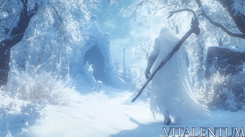 Snowy Guardian in Winter Landscape AI Image