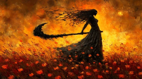 Dark Figure Among Red Poppies