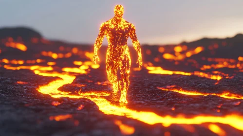 Molten Man in Volcanic Landscape