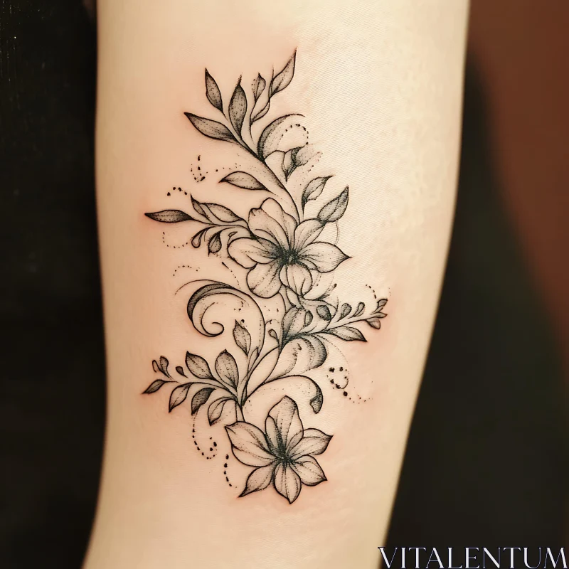 Intricate Floral Tattoo in Black Ink AI Image