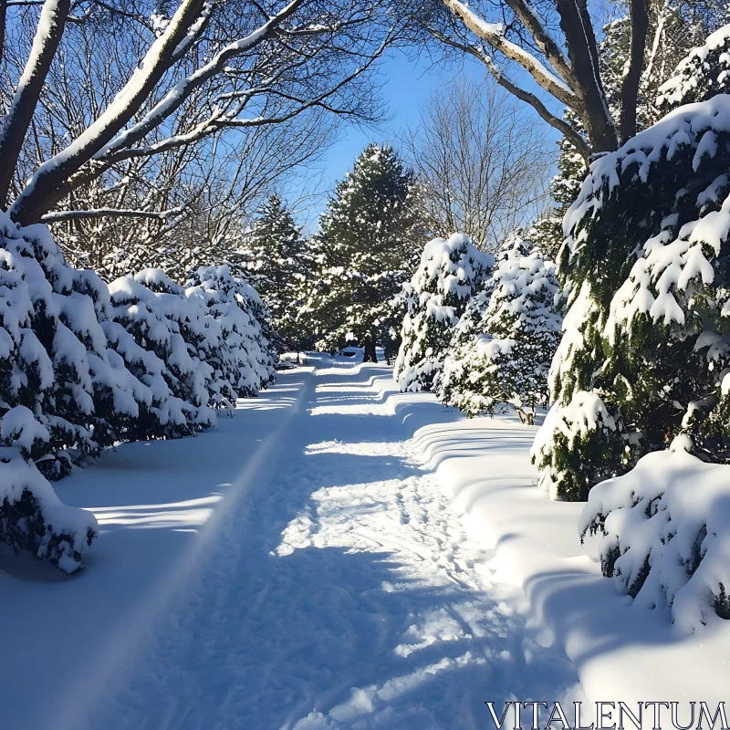 AI ART Snowy Path Through Winter Trees