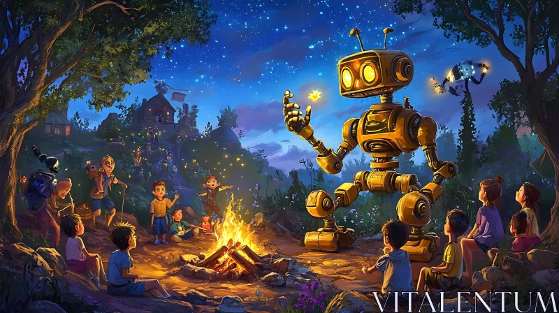 AI ART Fantasy Scene with Robot and Kids