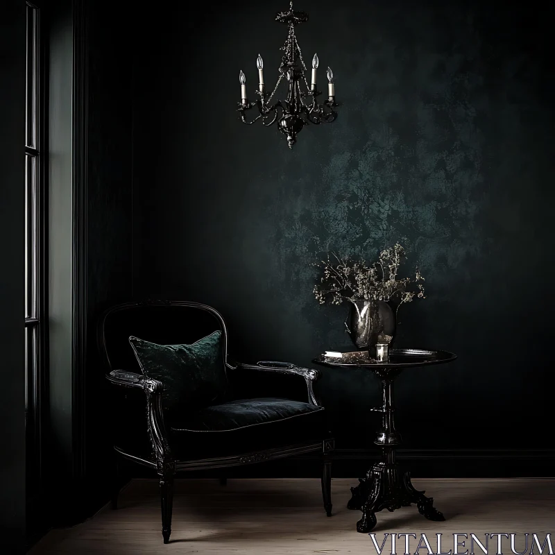 AI ART Moody Interior with Armchair and Chandelier