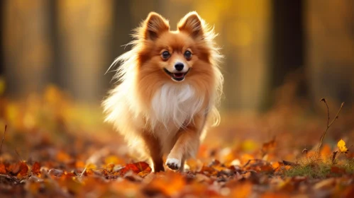 Playful Puppy Running Through Autumn Forest