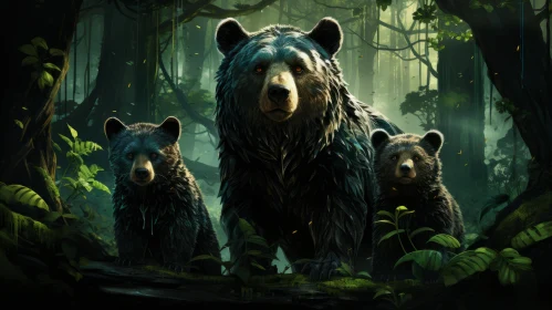 Powerful Bears and Wildlife in Mysterious Forest