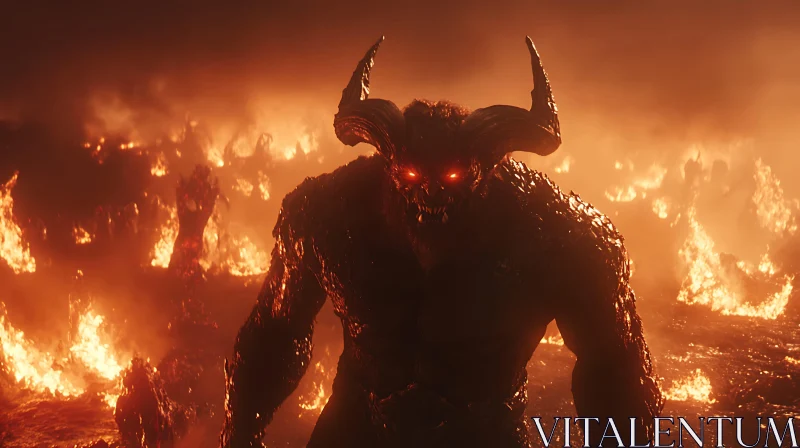 Fiery Demon in Hellscape AI Image