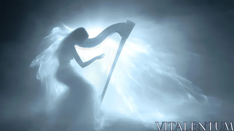 AI ART Woman with Harp in the Clouds