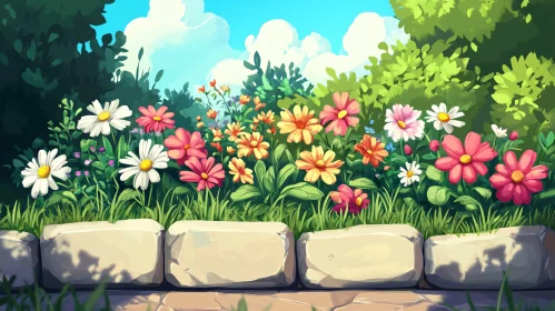 Colorful Daisies in a Serene Garden Setting